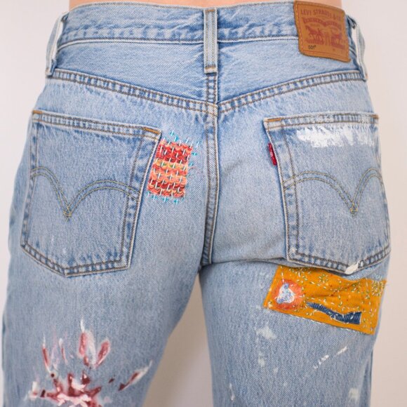 Levi’s 501 Women’s Jeans | Distressed Raw Hem | Upcycled One-of-a-Kind - Picture 4 of 5